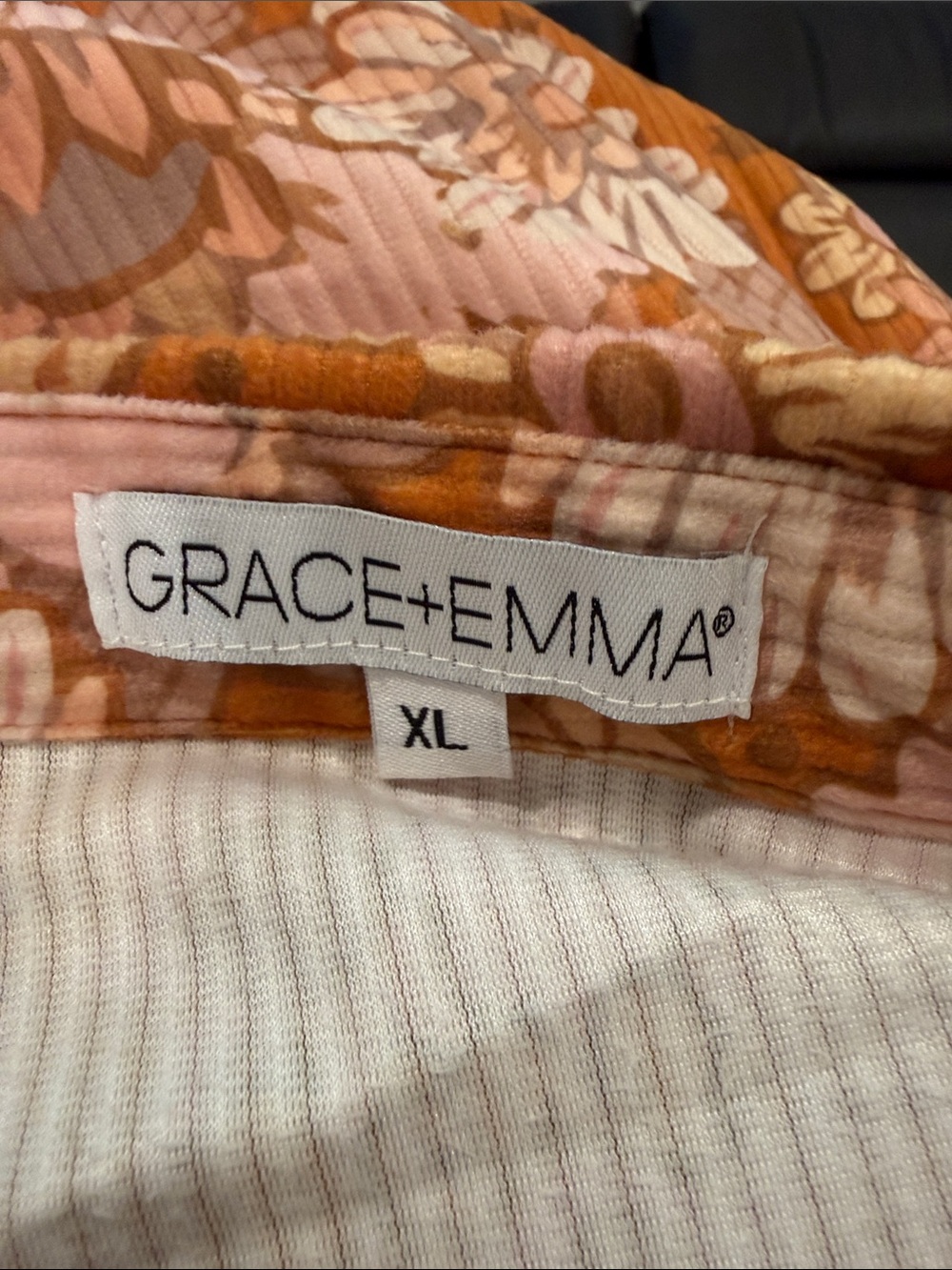 Grace + Emma Floral Retro Boho Ribbed Eyelet Button-Up Shirt in Rust Cream Sz XL - Picture 5 of 8